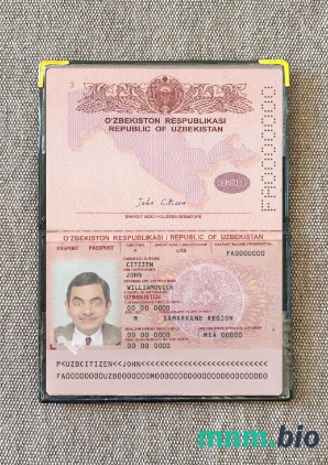 Uzbekistan paszport 2022-obecnie fotowygląd, skan i fotorealistyczny snapshot, 2 w 1